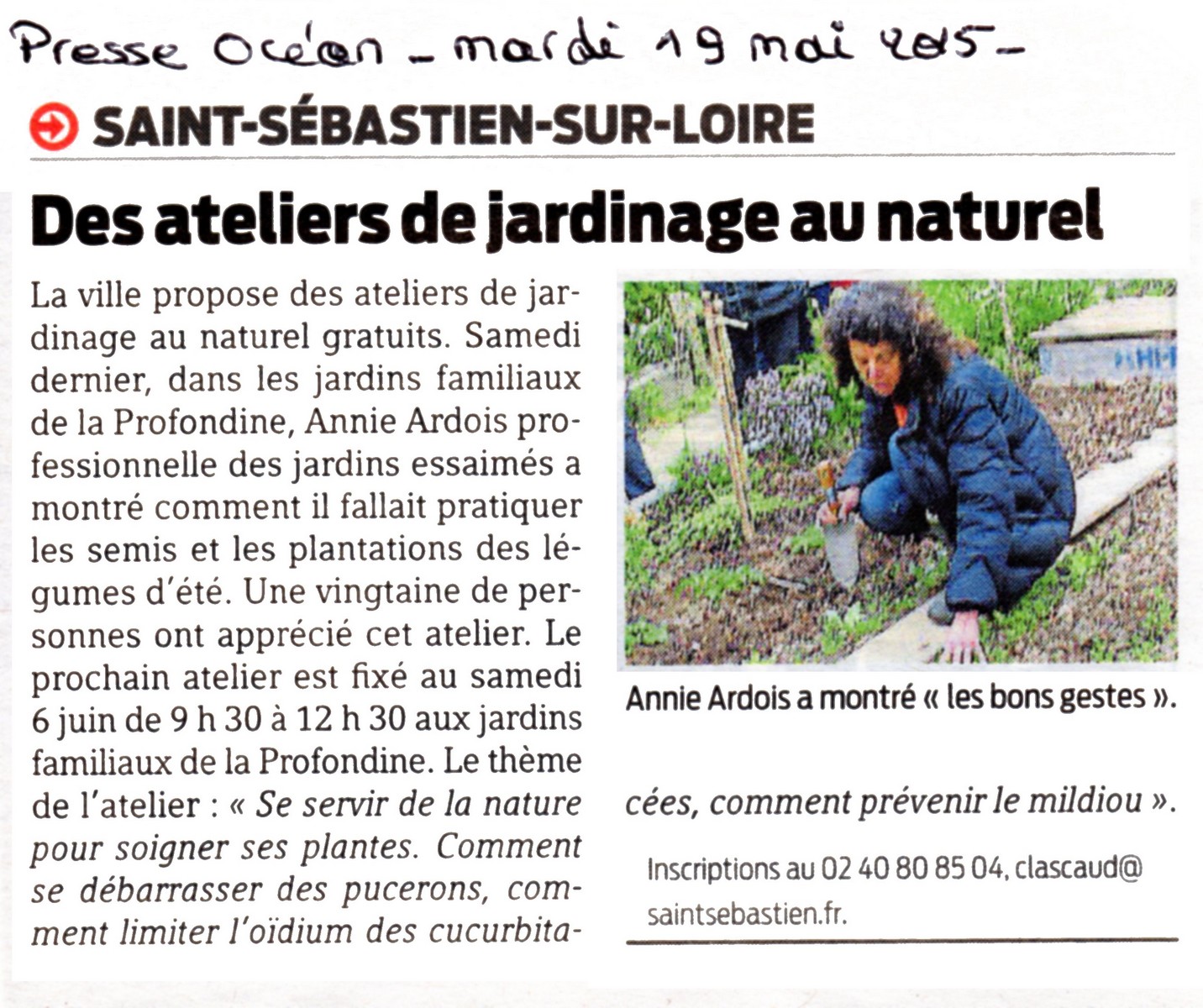 Article de Presse Océan "Des ateliers de jardinage au naturel"